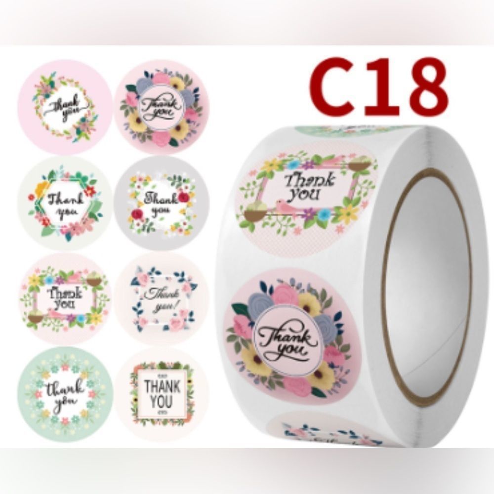 Thank You Sticker Adhesive Label Envelope Seal Decorative Package Flower 1" - Picture 2 of 4